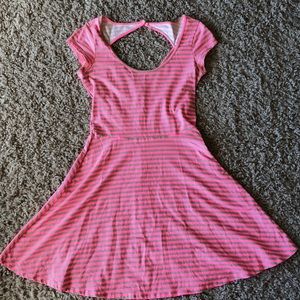 Pink and tan striped skater dress